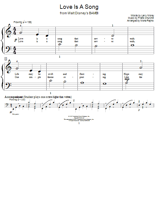 Preview Donald Novis Love Is A Song (from Bambi II) Pop sheet music, notes and chords for Educational Piano, SKU: 51903 sheet music, piano notes, chords, guitar tabs, score, transpose, transcribe, how to play, guide, download, learn, tutorial, progression, song, artist, awards, billboard, mtv, vh1, tour, single, album, release