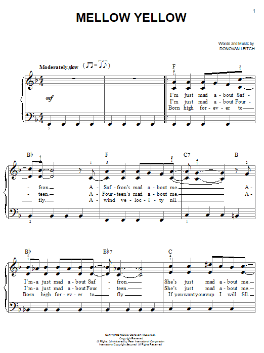 Preview Donovan Mellow Yellow Pop sheet music, notes and chords for Guitar Tab, SKU: 27998 sheet music, piano notes, chords, guitar tabs, score, transpose, transcribe, how to play, guide, download, learn, tutorial, progression, song, artist, awards, billboard, mtv, vh1, tour, single, album, release