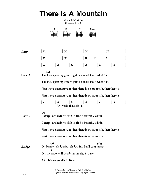 Download Donovan There Is A Mountain sheet music and printable PDF score & Folk music notes