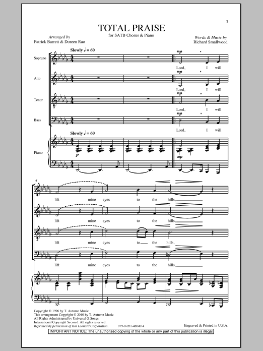 Preview Doreen Rao Total Praise Religious sheet music, notes and chords for SATB, SKU: 82268 sheet music, piano notes, chords, guitar tabs, score, transpose, transcribe, how to play, guide, download, learn, tutorial, progression, song, artist, awards, billboard, mtv, vh1, tour, single, album, release