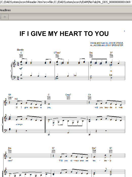 Download Doris Day If I Give My Heart To You sheet music and printable PDF score & Pop music notes