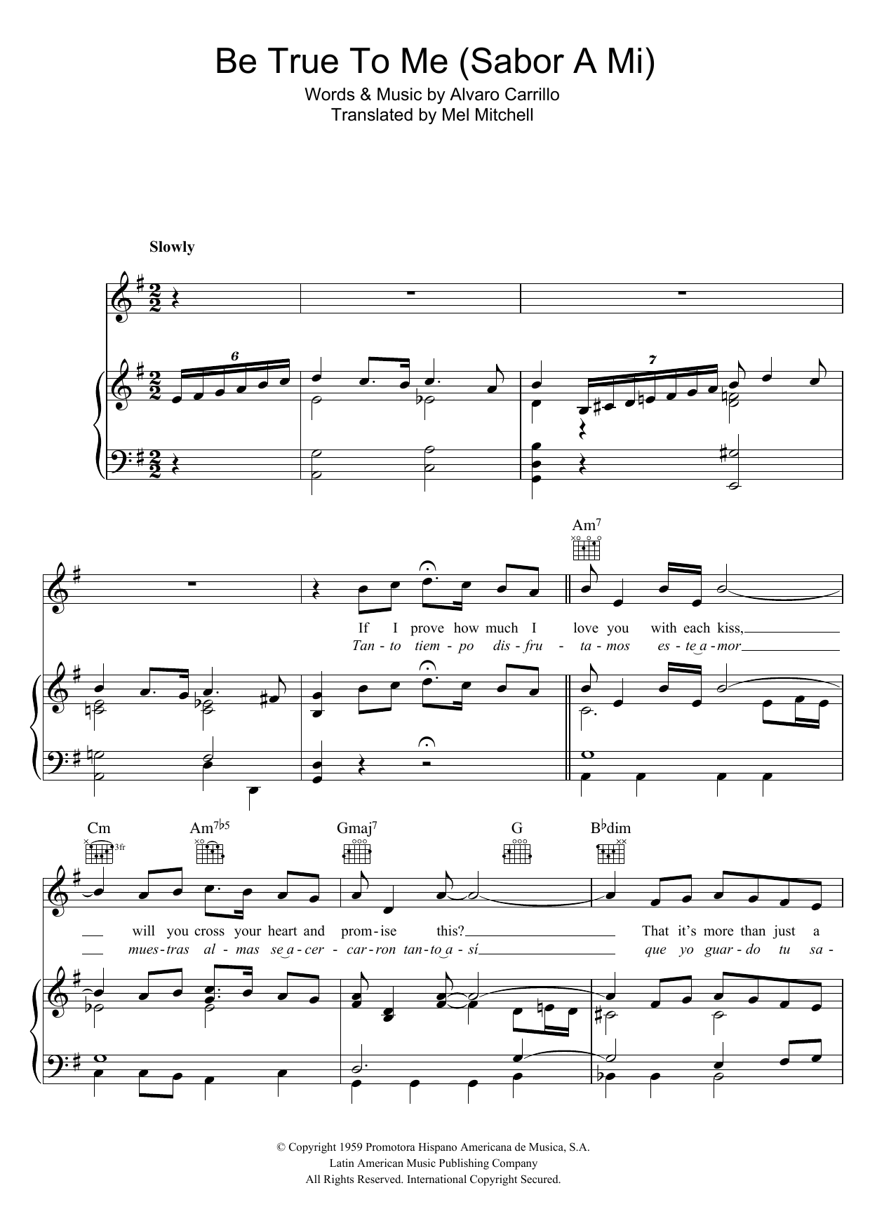 Download Doris Day Sabor A Mi (Be True To Me) sheet music and printable PDF score & Latin music notes