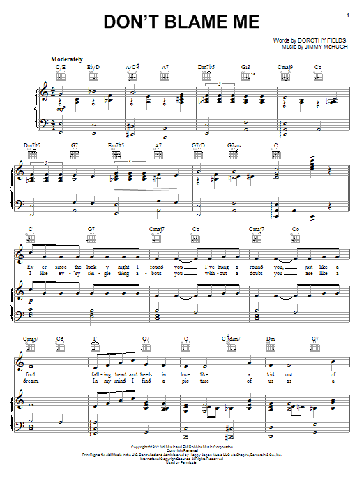 Download Dorothy Fields Don't Blame Me sheet music and printable PDF score & Easy Listening music notes