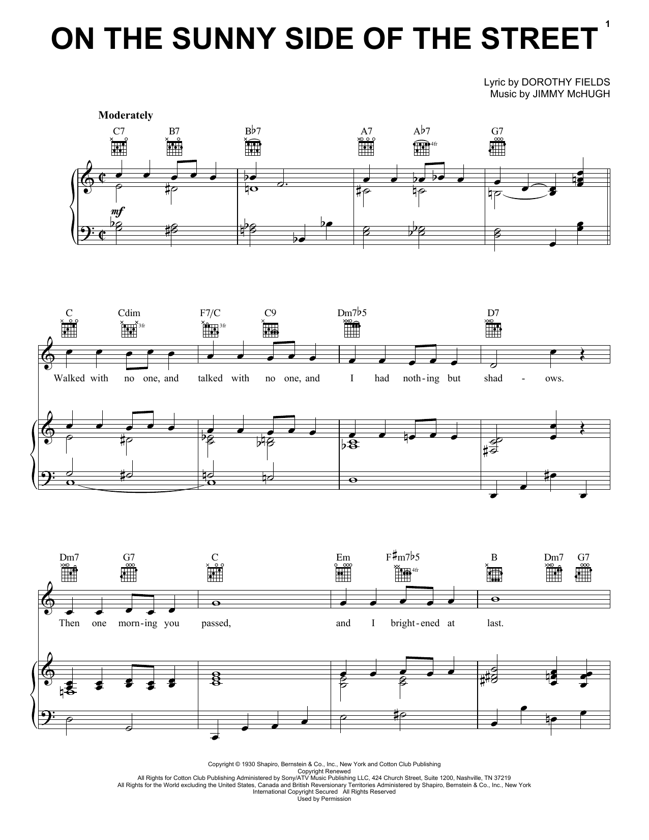 Dorothy Fields On The Sunny Side Of The Street Sheet Music Download Printable Jazz Pdf Real Book Melody Lyrics Chords Score Sku