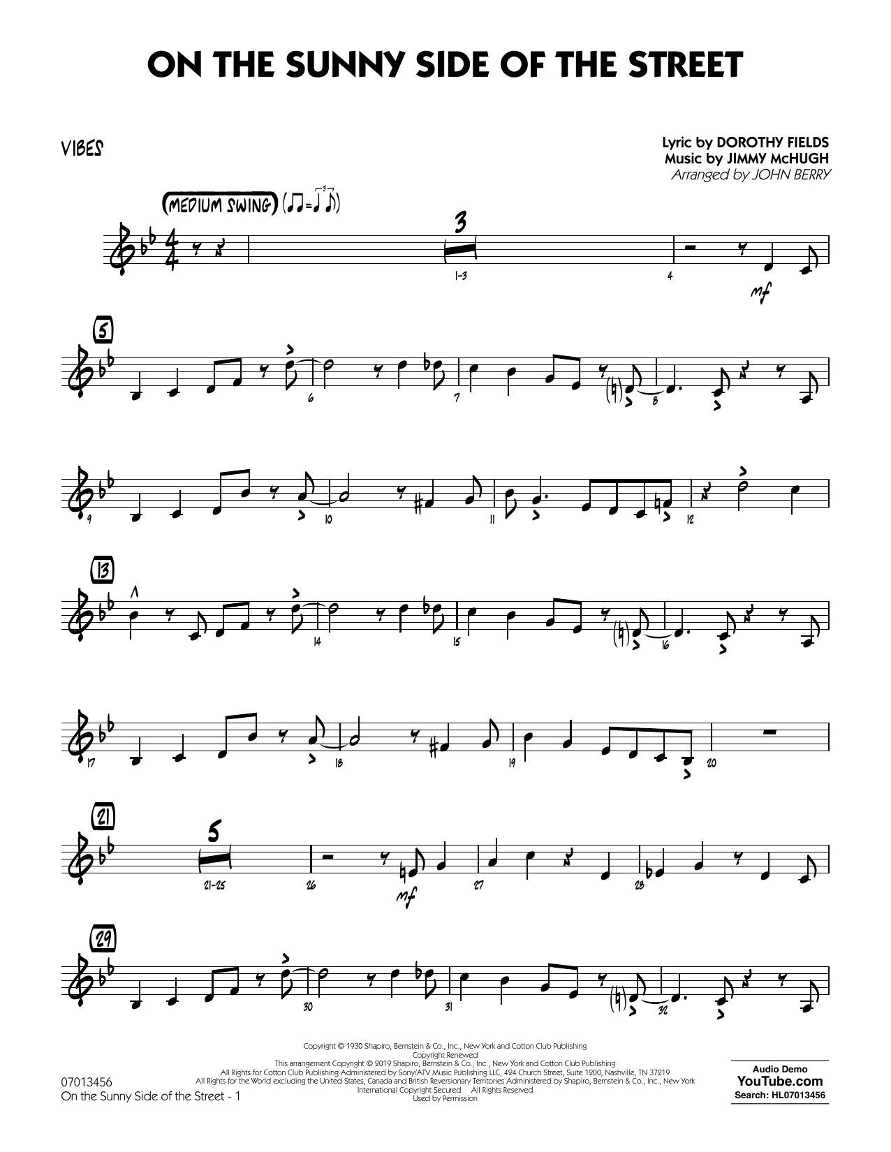 Dorothy Fields On The Sunny Side Of The Street Arr John Berry Vibes Sheet Music Download Printable Jazz Pdf Jazz Ensemble Score Sku 4251 Dorothy Fields On The Sunny Side Of The Street Arr John Berry Vibes Sheet Music Download Printable Jazz Pdf Jazz Ensemble Score Sku 4251