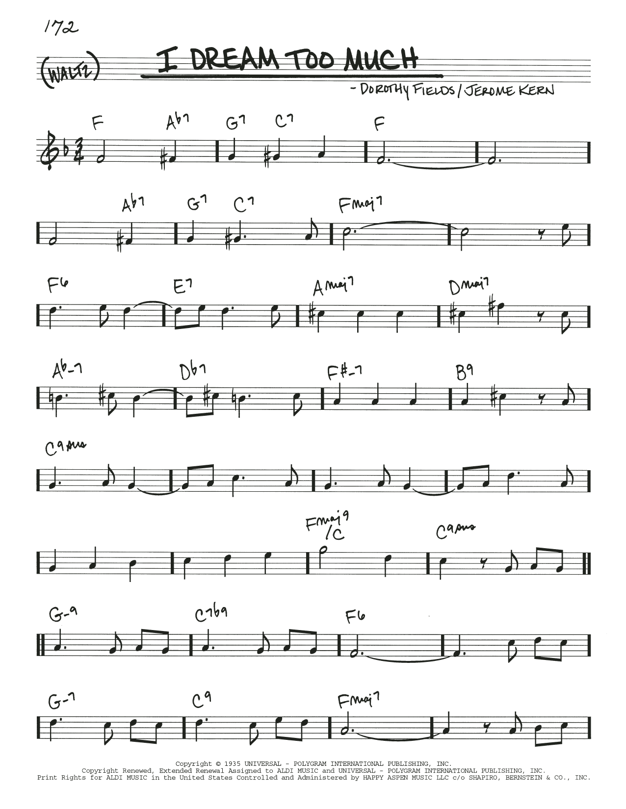 Download Dorothy Fields and Jerome Kern I Dream Too Much sheet music and printable PDF score & Jazz music notes