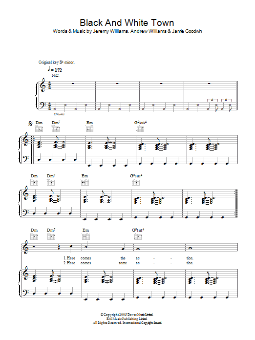 Download Doves Black And White Town sheet music and printable PDF score & Rock music notes