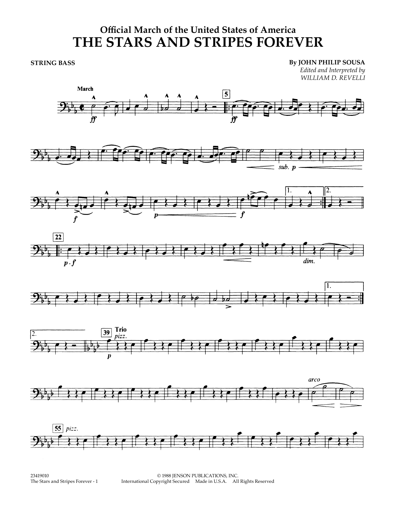Dr William D Revelli The Stars And Stripes Forever String Bass Sheet Music Notes Printable Patriotic Score Concert Band Pdf Download 350047