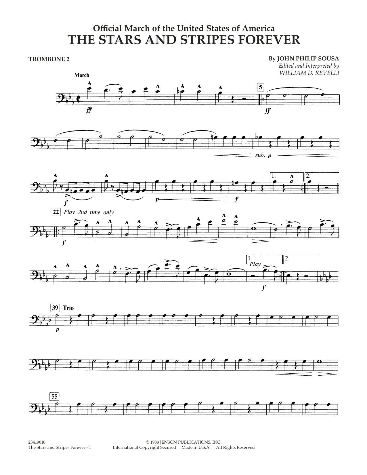 Dr William D Revelli The Stars And Stripes Forever Trombone 2 Sheet Music Download Printable Patriotic Pdf Concert Band Score Sku 350042