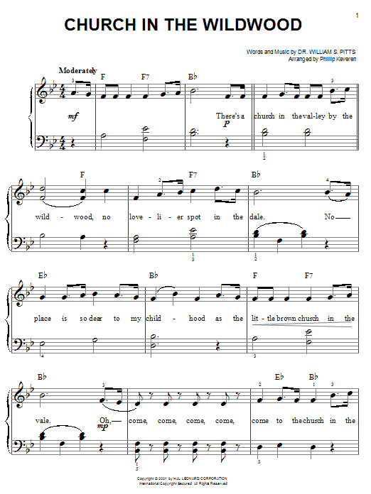Preview Dr. William S. Pitts Church In The Wildwood Hymn sheet music, notes and chords for Lyrics & Chords, SKU: 82338 Download Dr. William S. Pitts Church In The Wildwood sheet music and printable PDF score & Hymn music notes