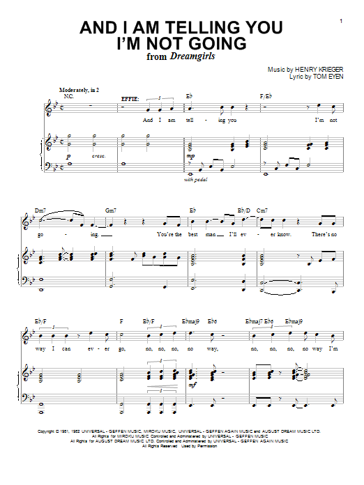 Preview Dreamgirls (Musical) And I Am Telling You I'm Not Going Broadway sheet music, notes and chords for Piano & Vocal, SKU: 63281 Download Dreamgirls (Musical) And I Am Telling You I'm Not Going sheet music and printable PDF score & Broadway music notes