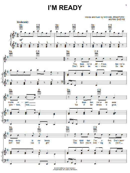 Preview Drew Seeley I'm Ready Children sheet music, notes and chords for Piano, Vocal & Guitar (Right-Hand Melody), SKU: 59139 sheet music, piano notes, chords, guitar tabs, score, transpose, transcribe, how to play, guide, download, learn, tutorial, progression, song, artist, awards, billboard, mtv, vh1, tour, single, album, release