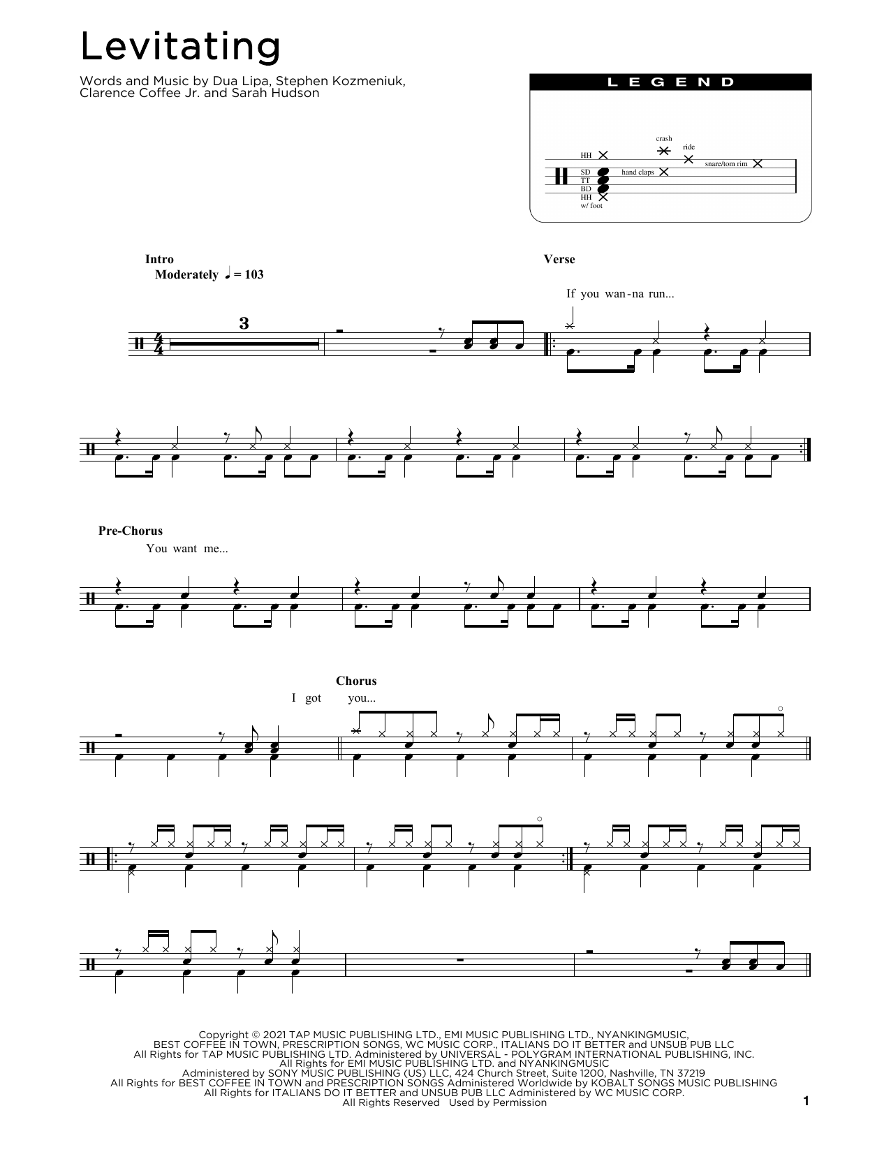 Dua Lipa "Levitating" Sheet Music Download Printable Pop PDF Score