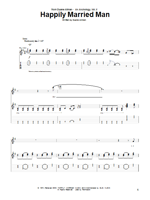 Download Duane Allman Happily Married Man sheet music and printable PDF score & Pop music notes