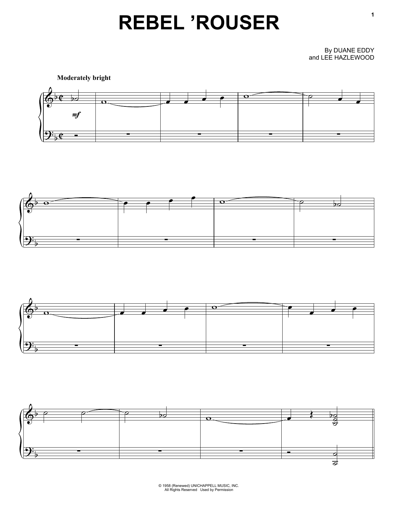 Preview Duane Eddy Rebel 'Rouser Pop sheet music, notes and chords for Piano, Vocal & Guitar (Right-Hand Melody), SKU: 18313 sheet music, piano notes, chords, guitar tabs, score, transpose, transcribe, how to play, guide, download, learn, tutorial, progression, song, artist, awards, billboard, mtv, vh1, tour, single, album, release