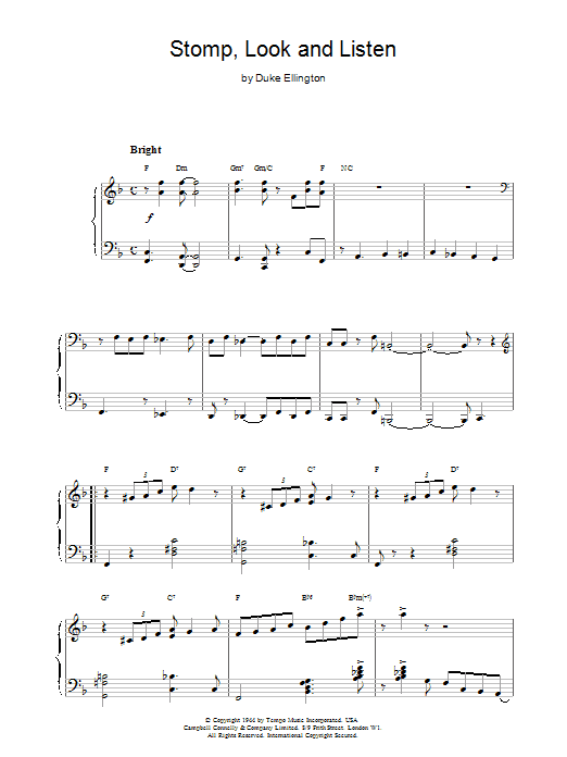 Duke Ellington Stomp, Look and Listen Sheet Music & Chords for Piano - Download or Print PDF