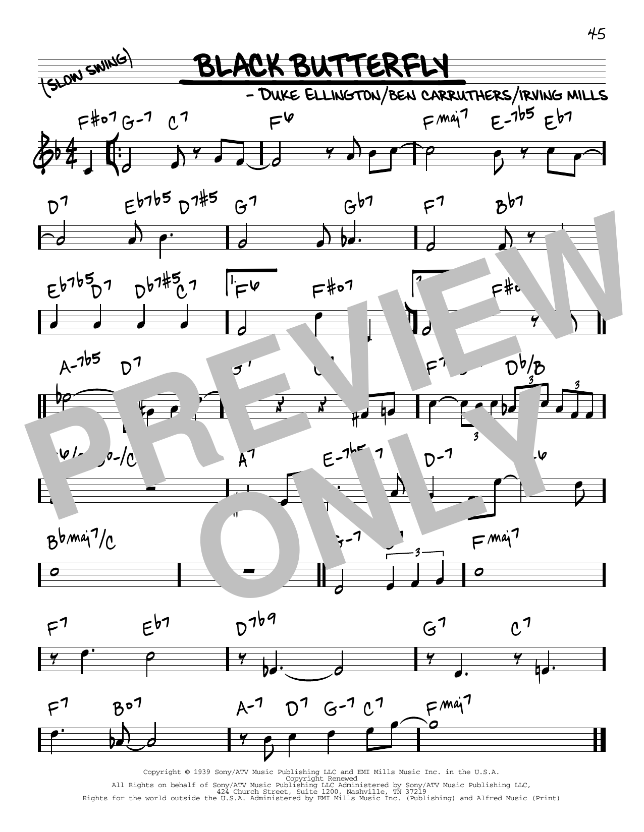 Download Duke Ellington Black Butterfly sheet music and printable PDF score & Jazz music notes