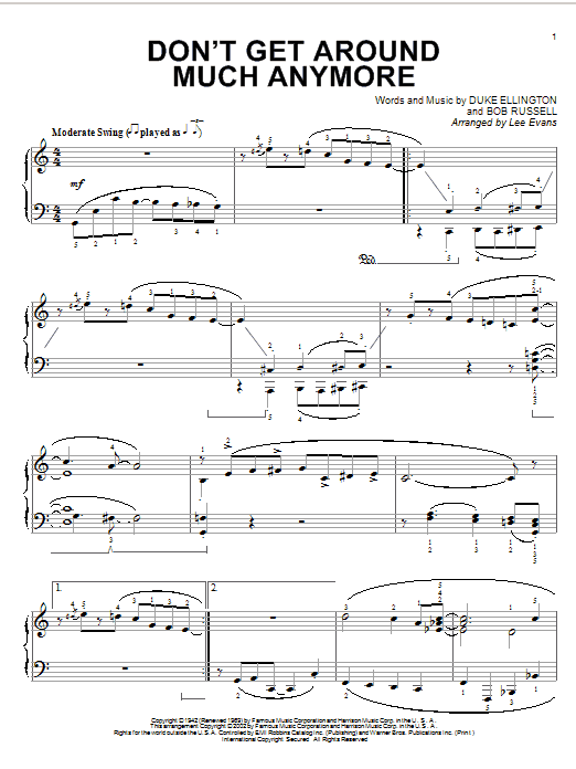 Preview Duke Ellington Don't Get Around Much Anymore Broadway sheet music, notes and chords for Piano, SKU: 22043 sheet music, piano notes, chords, guitar tabs, score, transpose, transcribe, how to play, guide, download, learn, tutorial, progression, song, artist, awards, billboard, mtv, vh1, tour, single, album, release