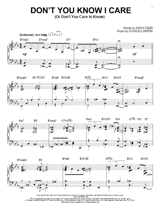 Download Duke Ellington Don't You Know I Care (Or Don't You Care To Know) sheet music and printable PDF score & Jazz music notes