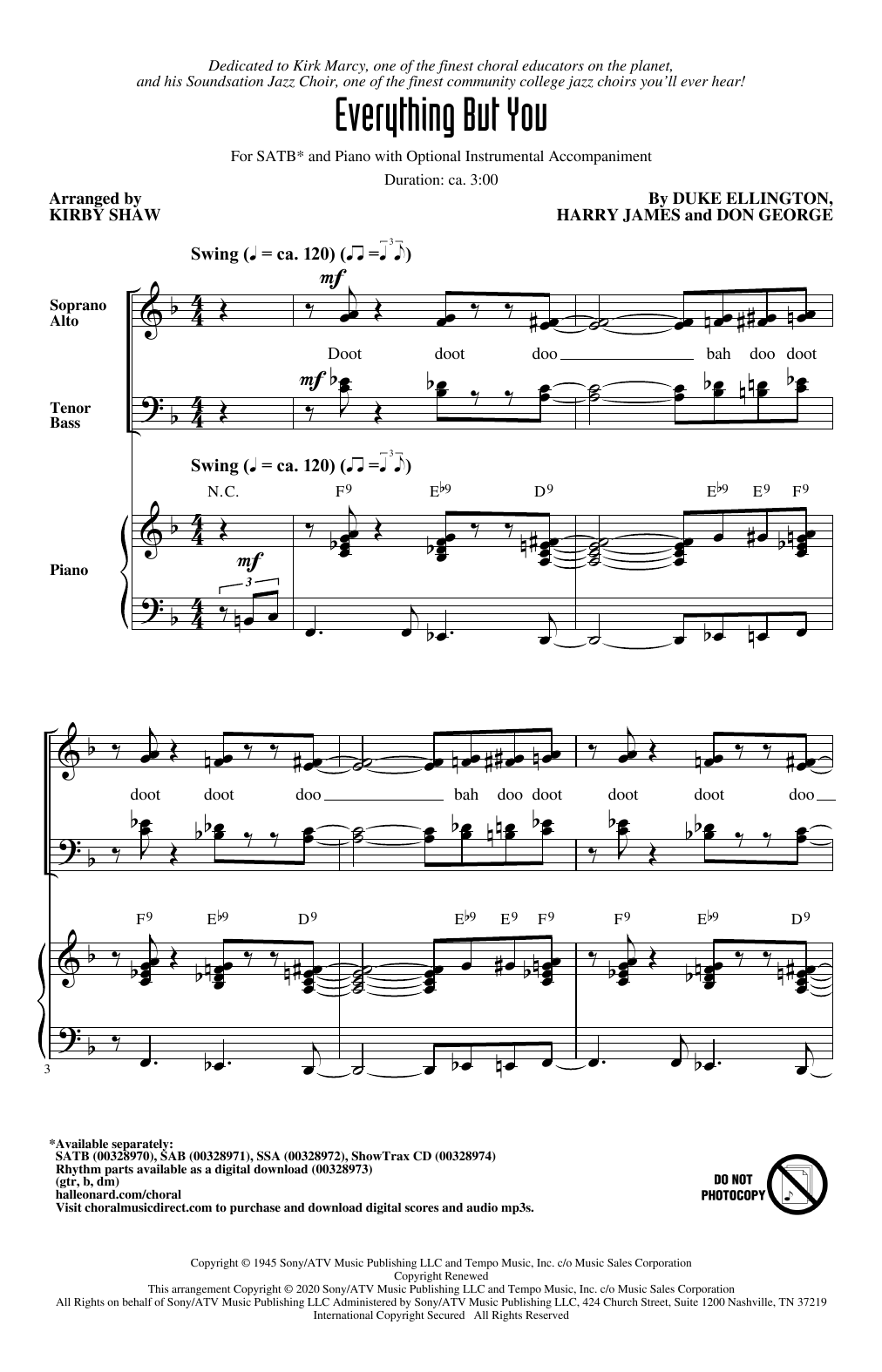 Download Duke Ellington Everything But You (arr. Kirby Shaw) sheet music and printable PDF score & Jazz music notes