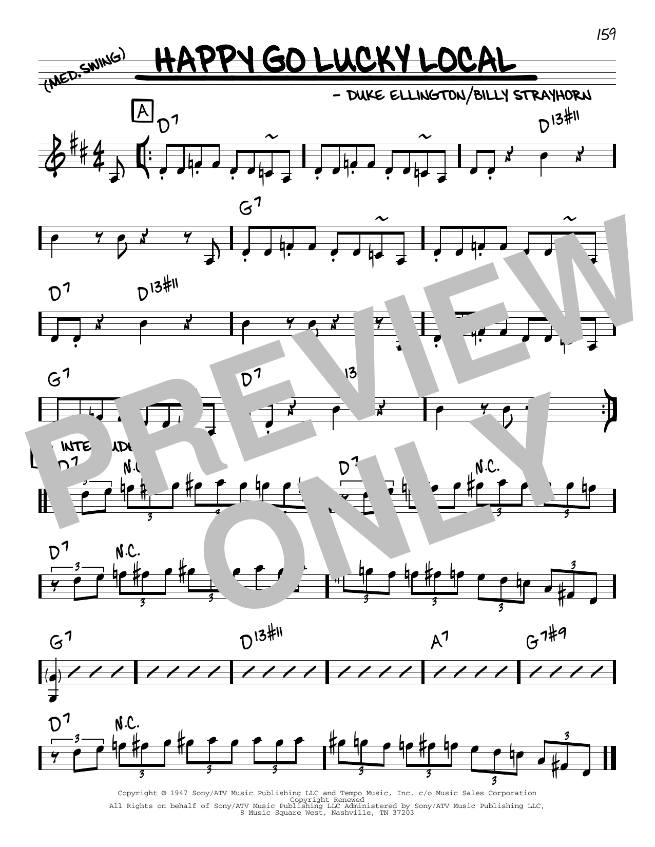 Download Duke Ellington Happy Go Lucky Local sheet music and printable PDF score & Jazz music notes