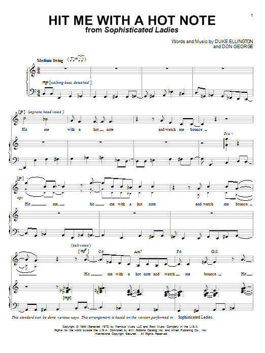 Preview Duke Ellington Hit Me With A Hot Note Jazz sheet music, notes and chords for Piano, Vocal & Guitar (Right-Hand Melody), SKU: 63282 Download Duke Ellington Hit Me With A Hot Note sheet music and printable PDF score & Jazz music notes