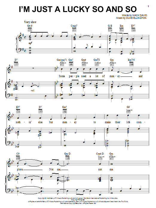 Preview Duke Ellington I'm Just A Lucky So And So Jazz sheet music, notes and chords for Easy Piano, SKU: 70144 Download Duke Ellington I'm Just A Lucky So And So sheet music and printable PDF score & Jazz music notes