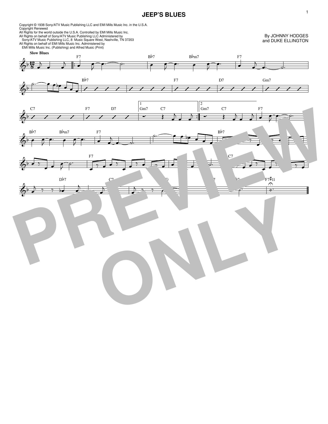 Download Duke Ellington Jeep's Blues sheet music and printable PDF score & Jazz music notes