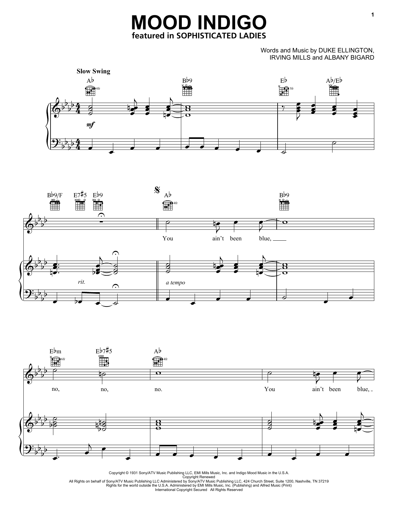 Download Duke Ellington Mood Indigo sheet music and printable PDF score & Jazz music notes