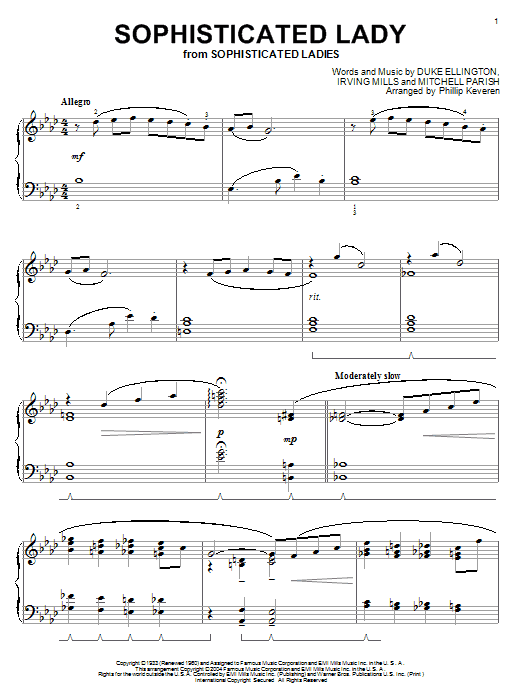 Download Duke Ellington Sophisticated Lady sheet music and printable PDF score & Jazz music notes