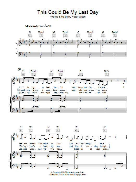 Preview Duke Special This Could Be My Last Day Rock sheet music, notes and chords for Piano, Vocal & Guitar, SKU: 40609 Download Duke Special This Could Be My Last Day sheet music and printable PDF score & Rock music notes