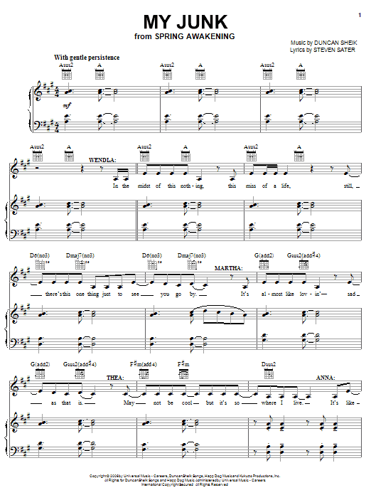 Preview Duncan Sheik My Junk Rock sheet music, notes and chords for Piano, Vocal & Guitar (Right-Hand Melody), SKU: 63375 Download Duncan Sheik My Junk sheet music and printable PDF score & Rock music notes