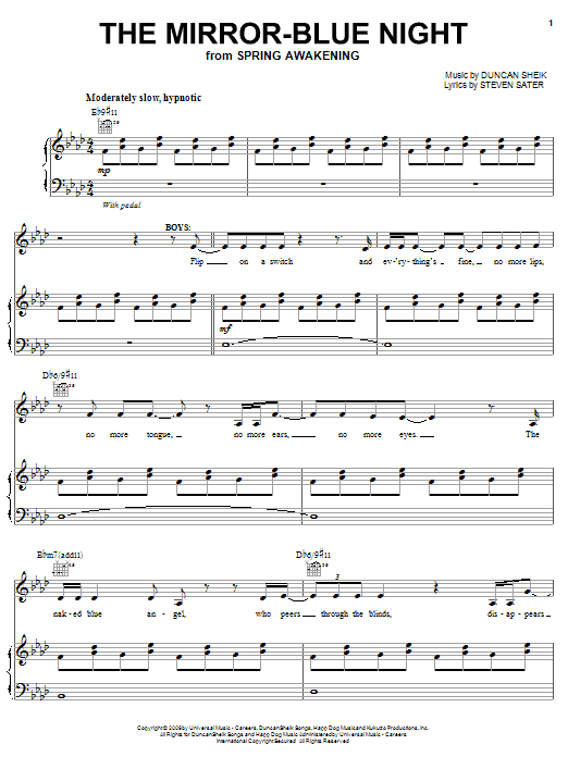 Preview Duncan Sheik The Mirror-Blue Night Rock sheet music, notes and chords for Piano, Vocal & Guitar (Right-Hand Melody), SKU: 63366 Download Duncan Sheik The Mirror-Blue Night sheet music and printable PDF score & Rock music notes