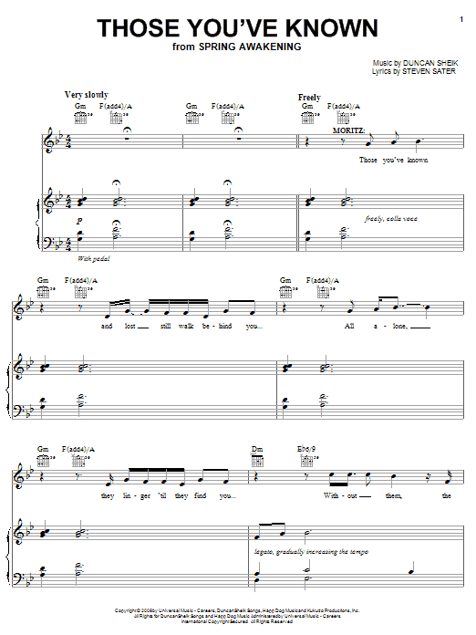 Preview Duncan Sheik Those You've Known Rock sheet music, notes and chords for Piano, Vocal & Guitar (Right-Hand Melody), SKU: 63363 Download Duncan Sheik Those You've Known sheet music and printable PDF score & Rock music notes
