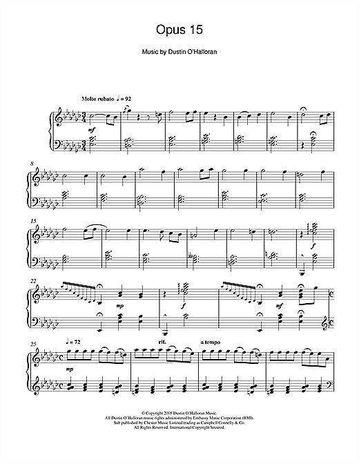Preview Dustin O'Halloran Opus 15 Classical sheet music, notes and chords for Piano, SKU: 44143 sheet music, piano notes, chords, guitar tabs, score, transpose, transcribe, how to play, guide, download, learn, tutorial, progression, song, artist, awards, billboard, mtv, vh1, tour, single, album, release