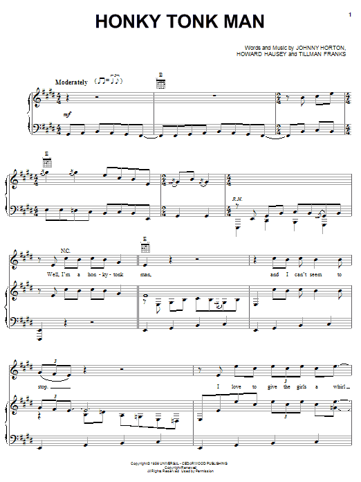 Preview Dwight Yoakam Honky Tonk Man Pop sheet music, notes and chords for Piano, Vocal & Guitar (Right-Hand Melody), SKU: 62729 Download Dwight Yoakam Honky Tonk Man sheet music and printable PDF score & Pop music notes