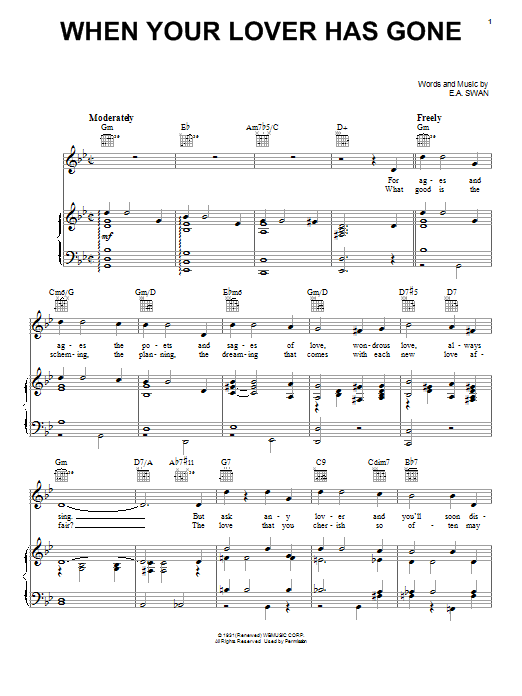 Preview E.A. Swan When Your Lover Has Gone Jazz sheet music, notes and chords for Real Book – Melody & Chords, SKU: 460304 Download E.A. Swan When Your Lover Has Gone sheet music and printable PDF score & Jazz music notes
