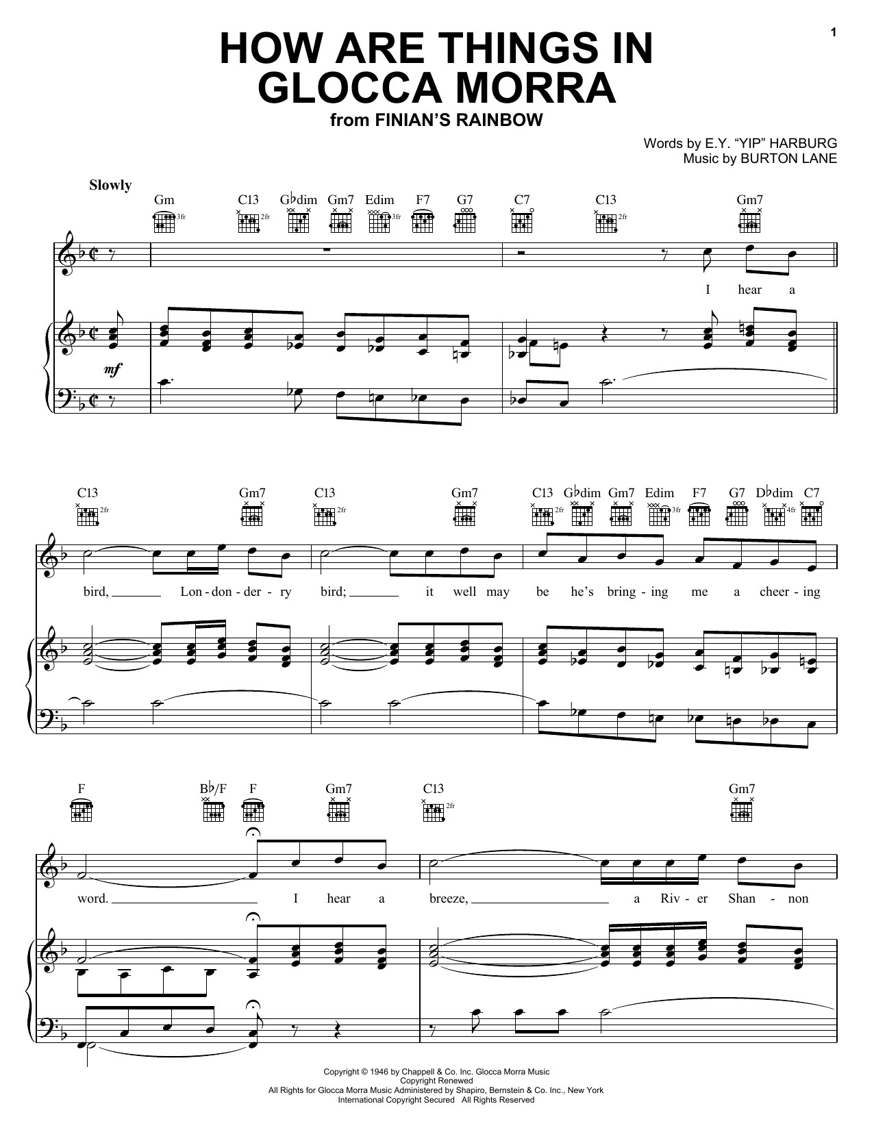 Preview E.Y. Harburg How Are Things In Glocca Morra Pop sheet music, notes and chords for Piano, Vocal & Guitar (Right-Hand Melody), SKU: 76108 Download E.Y. Harburg How Are Things In Glocca Morra sheet music and printable PDF score & Pop music notes