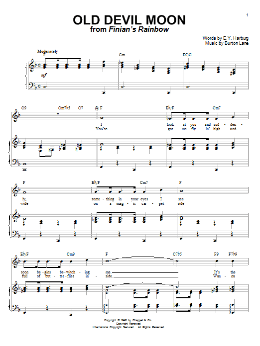 Preview E.Y. Harburg Old Devil Moon Jazz sheet music, notes and chords for Easy Guitar Tab, SKU: 82083 Download E.Y. Harburg Old Devil Moon sheet music and printable PDF score & Jazz music notes