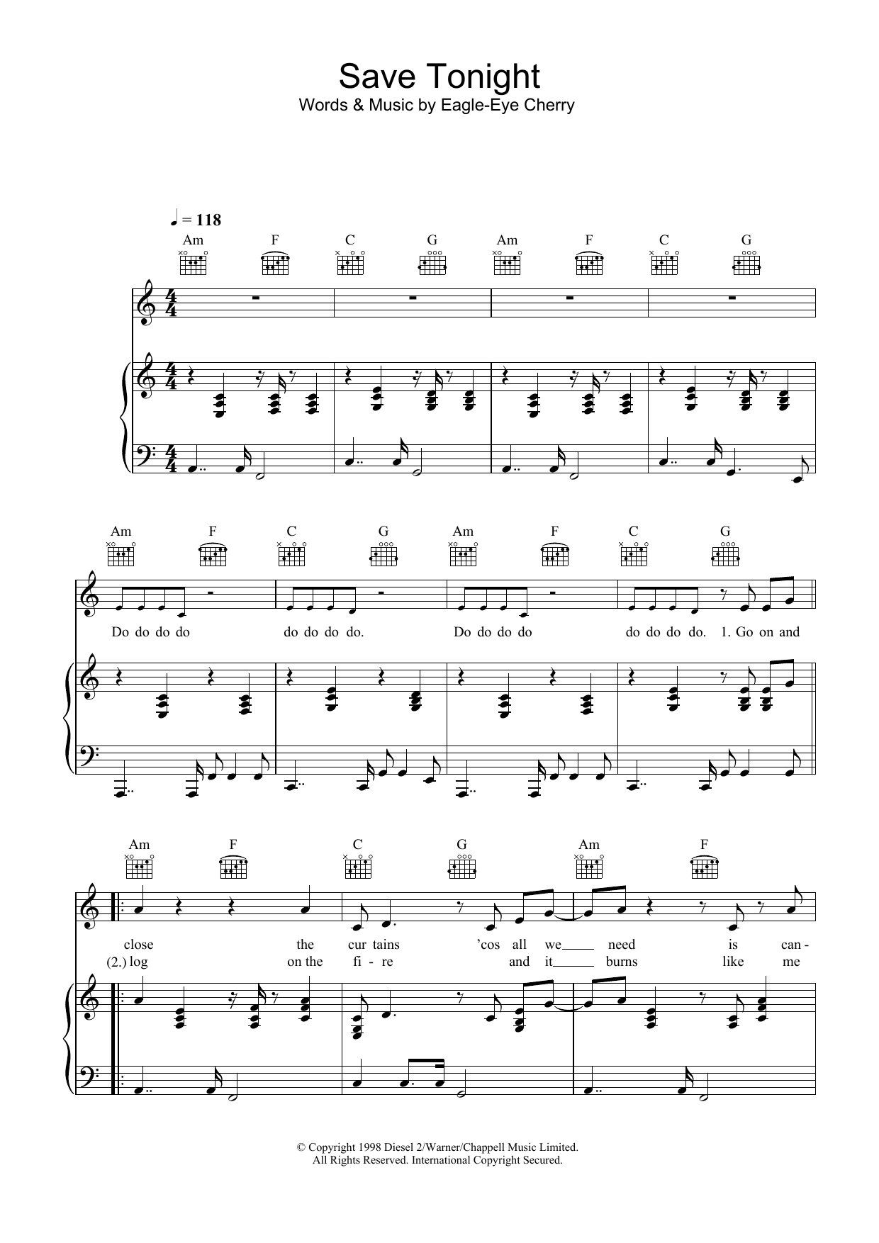 Download Eagle-Eye Cherry Save Tonight sheet music and printable PDF score & Rock music notes