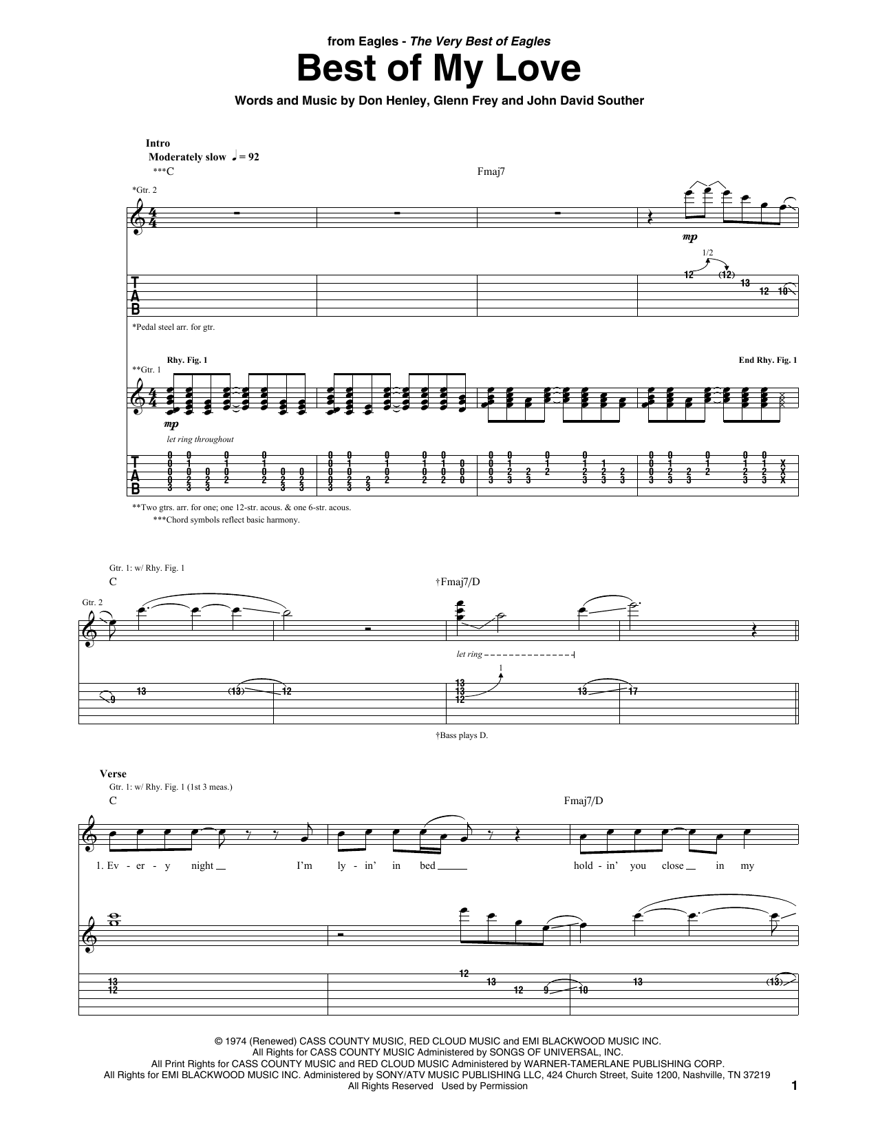 Download Eagles Best Of My Love sheet music and printable PDF score & Rock music notes