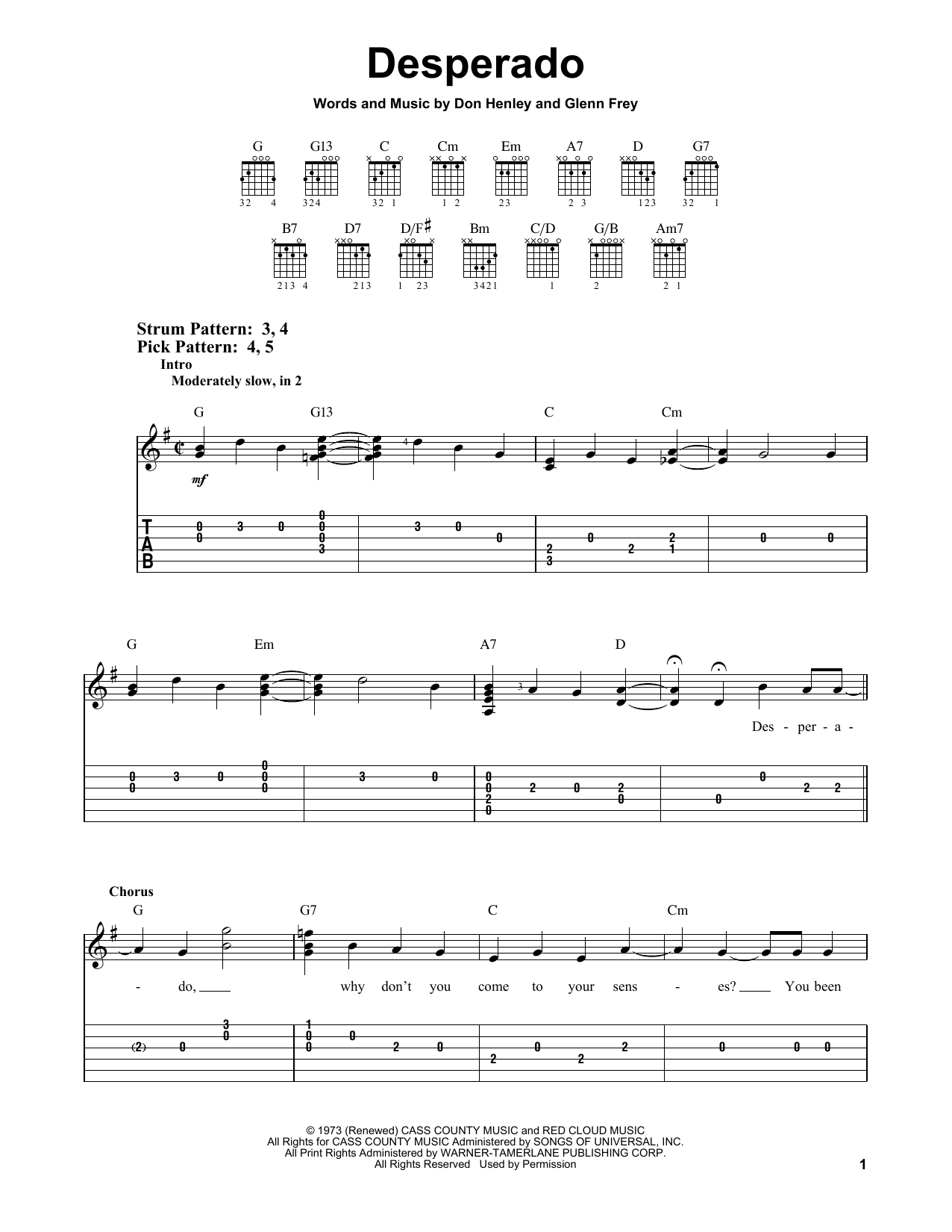Download Eagles Desperado sheet music and printable PDF score & Rock music notes