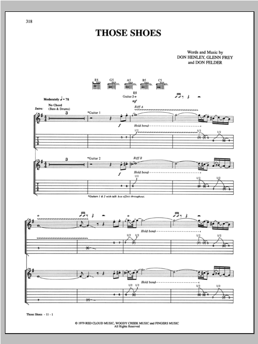 Preview Eagles Those Shoes Rock sheet music, notes and chords for Guitar Tab, SKU: 153077 sheet music, piano notes, chords, guitar tabs, score, transpose, transcribe, how to play, guide, download, learn, tutorial, progression, song, artist, awards, billboard, mtv, vh1, tour, single, album, release