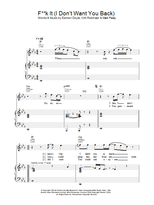 Download Eamon Fuck It (I Don't Want You Back) sheet music and printable PDF score & R & B music notes