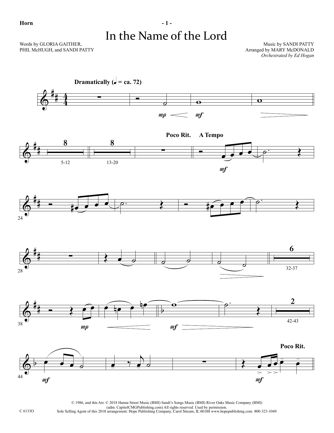 Download Ed Hogan In The Name Of The Lord - Flugelhorn Solo sheet music and printable PDF score & Christian music notes