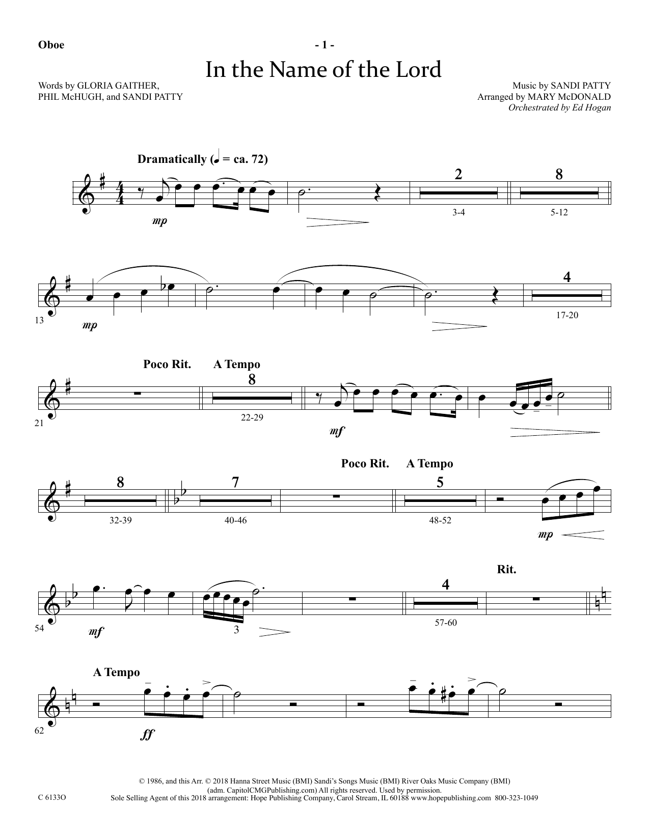 Preview Ed Hogan In The Name Of The Lord - Oboe Christian sheet music, notes and chords for Choir Instrumental Pak, SKU: 380561 Download Ed Hogan In The Name Of The Lord - Oboe sheet music and printable PDF score & Christian music notes