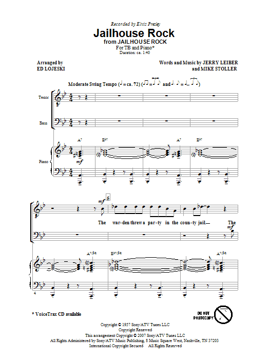 Preview Ed Lojeski Jailhouse Rock Pop sheet music, notes and chords for TB, SKU: 62945 sheet music, piano notes, chords, guitar tabs, score, transpose, transcribe, how to play, guide, download, learn, tutorial, progression, song, artist, awards, billboard, mtv, vh1, tour, single, album, release
