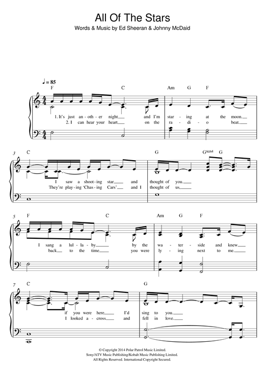 Preview Ed Sheeran All Of The Stars Pop sheet music, notes and chords for Easy Piano, SKU: 156963 sheet music, piano notes, chords, guitar tabs, score, transpose, transcribe, how to play, guide, download, learn, tutorial, progression, song, artist, awards, billboard, mtv, vh1, tour, single, album, release
