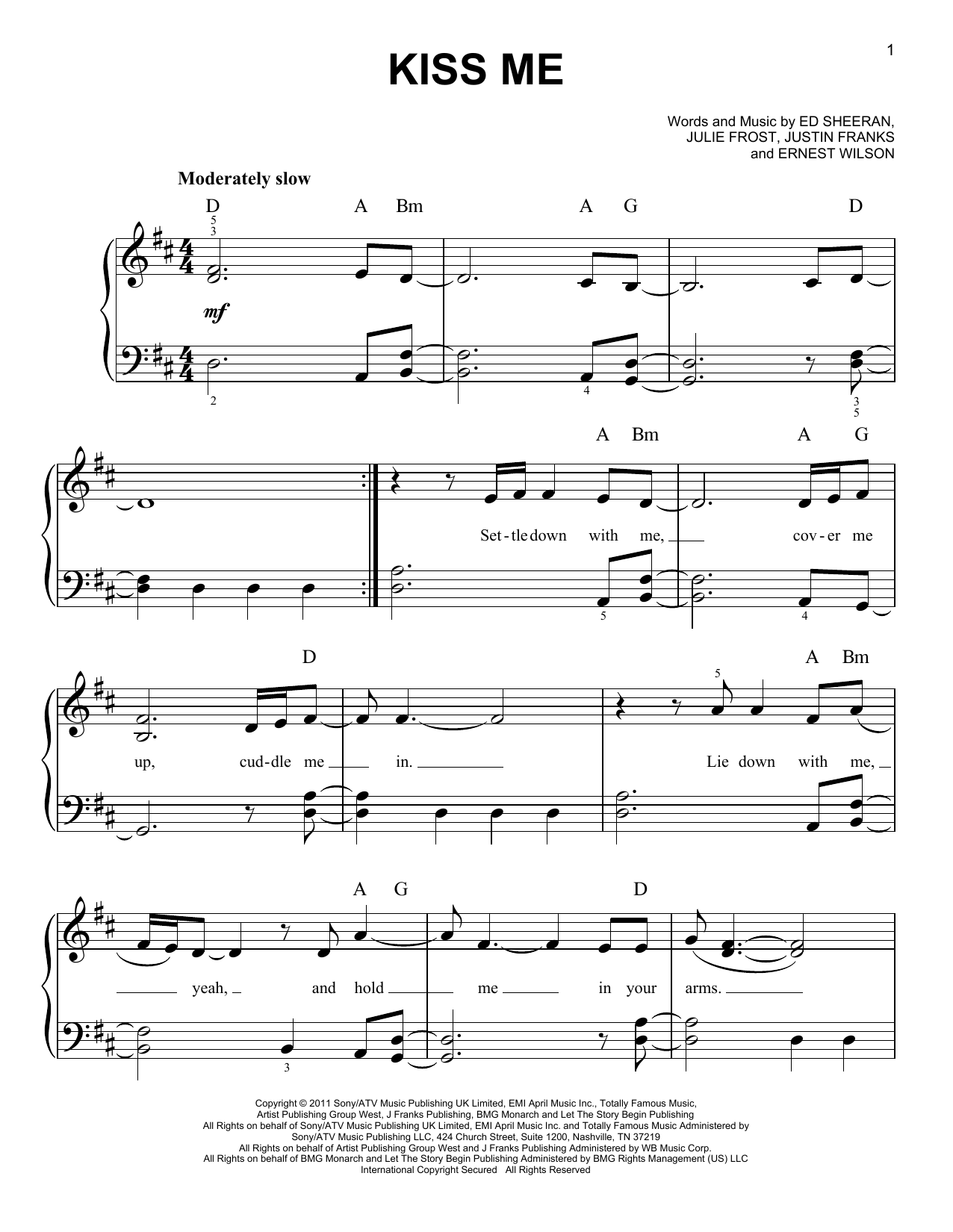 Preview Ed Sheeran Kiss Me Folk sheet music, notes and chords for Easy Piano, SKU: 156962 sheet music, piano notes, chords, guitar tabs, score, transpose, transcribe, how to play, guide, download, learn, tutorial, progression, song, artist, awards, billboard, mtv, vh1, tour, single, album, release