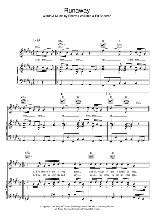 Preview Ed Sheeran Runaway Pop sheet music, notes and chords for Lyrics & Chords, SKU: 121034 sheet music, piano notes, chords, guitar tabs, score, transpose, transcribe, how to play, guide, download, learn, tutorial, progression, song, artist, awards, billboard, mtv, vh1, tour, single, album, release